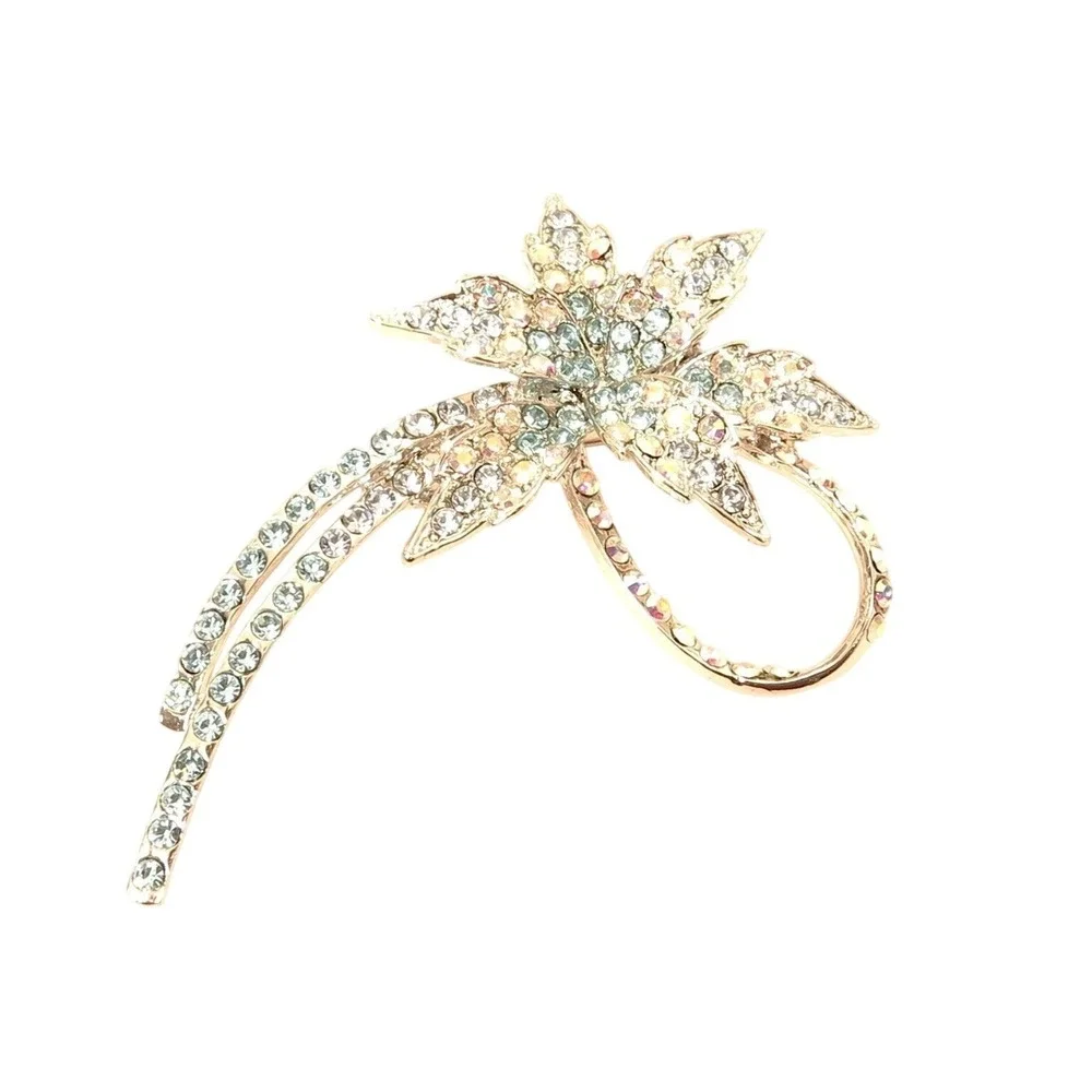 Blue &‎ Aurora Borealis Rhinestone Brilliant Silver Plated Blue Sparkly Brooch